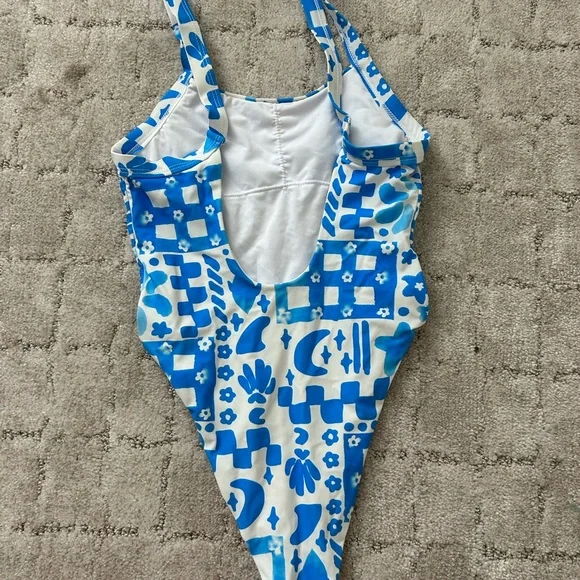 Blue Tropical Patterned One Piece Swimsuit - Picture 2 of 3